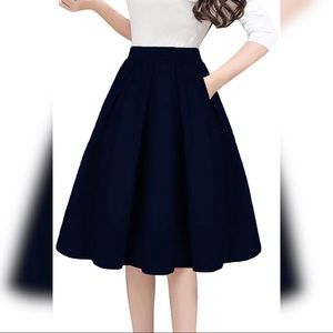 A-line Printed Pleated Flared Midi Skirt w/Pockets